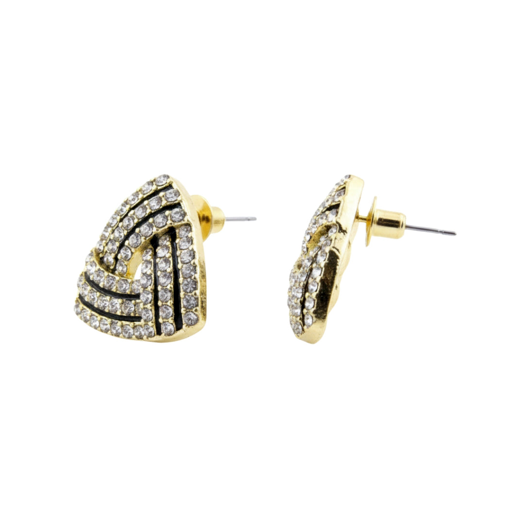 Golden Maze Crystal Stud Earrings