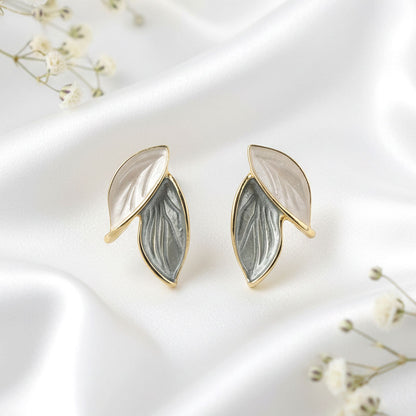 Dual Leaf Enamel Earrings