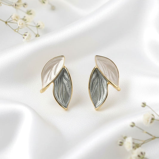 Dual Leaf Enamel Earrings