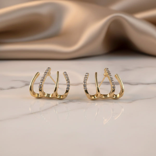 Gold-Plated Four-Prong Claw Earrings with Graduated Diamond-Cut Crystals