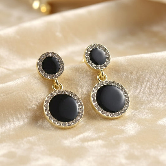 Midnight Elegance Black Stone Drop Earrings