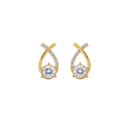 Gold-Tone Pavé Criss-Cross Studs with Brilliant Solitaire Drop