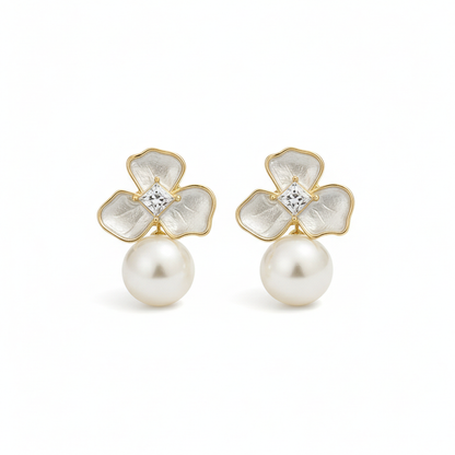 Elegant Silver-Finish Flower Studs with Pearl Drop Accents