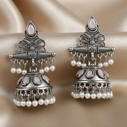 Oxidized Baby pink jhumke
