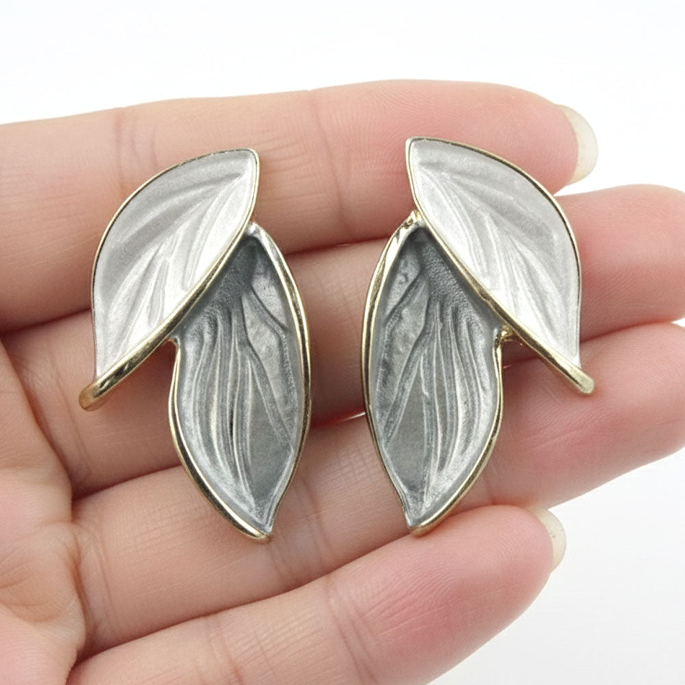 Dual Leaf Enamel Earrings