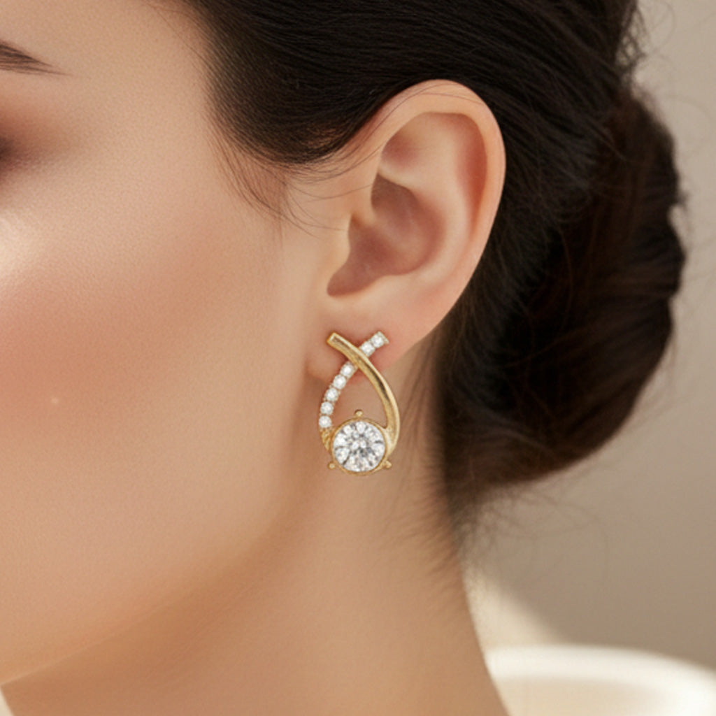 Gold-Tone Pavé Criss-Cross Studs with Brilliant Solitaire Drop
