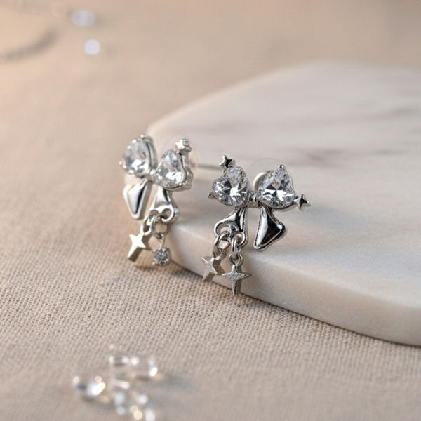 Crystal Bow & Star Drop Earrings
