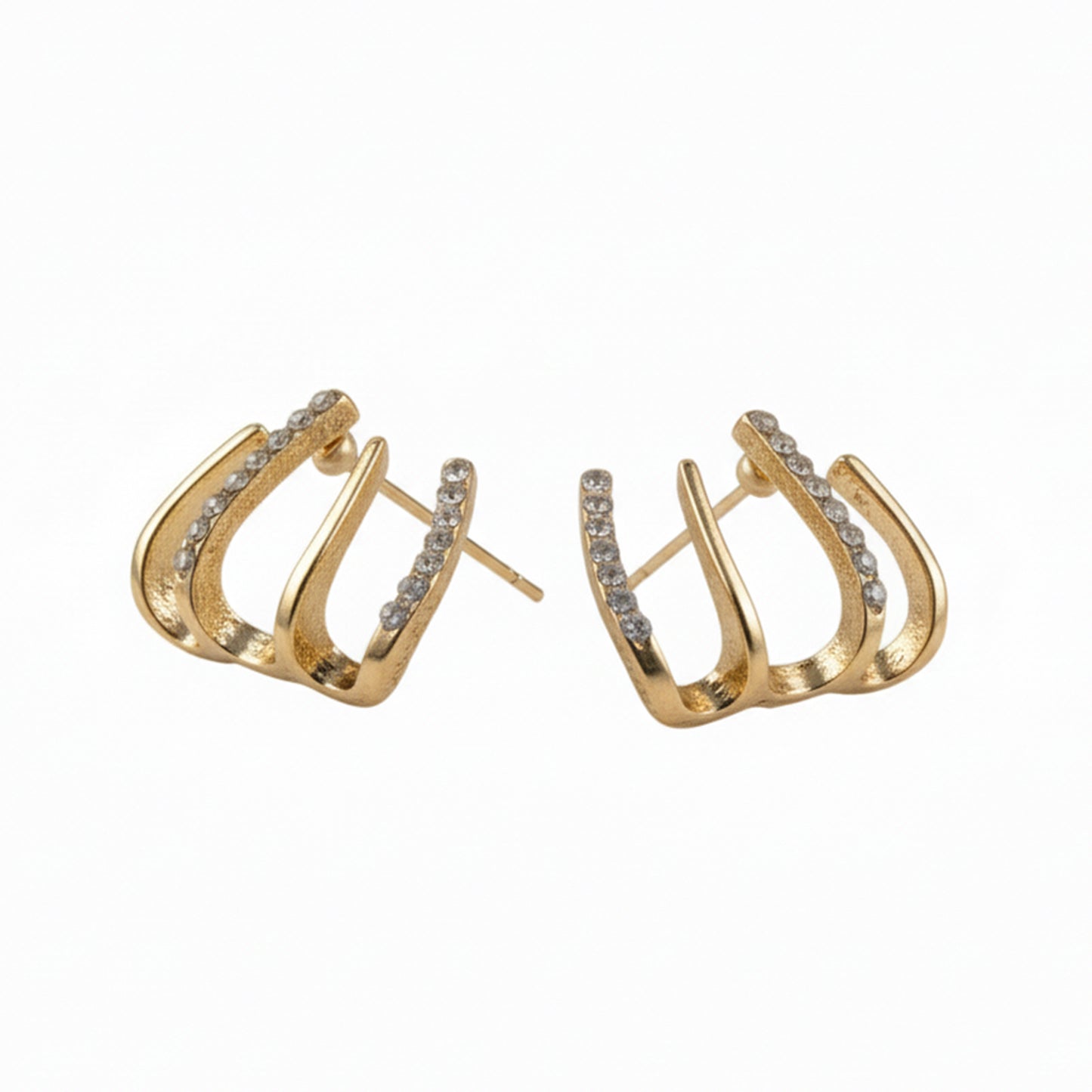 Gold-Plated Four-Prong Claw Earrings with Graduated Diamond-Cut Crystals