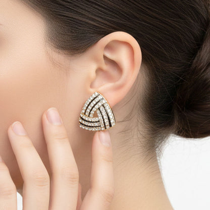 Golden Maze Crystal Stud Earrings
