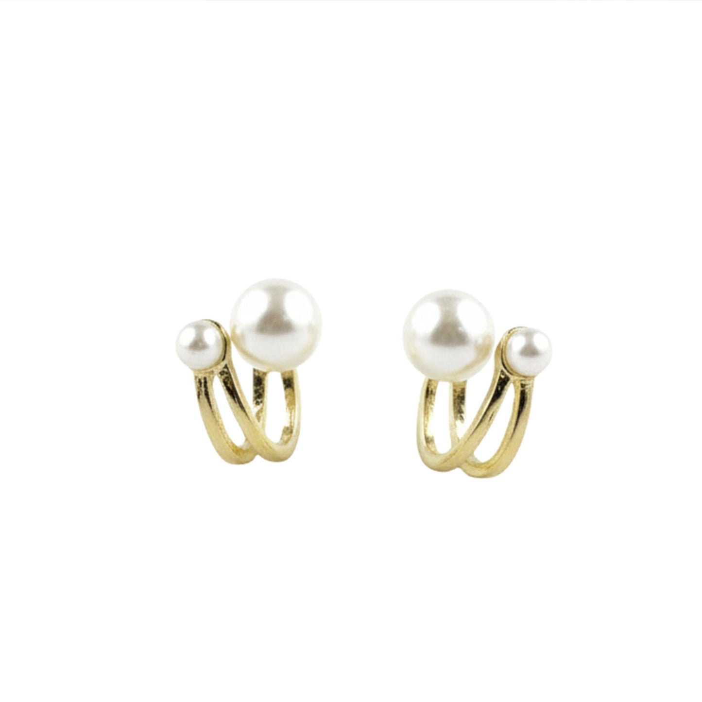 Elegant Gold-Plated Huggie Earrings with Double Pearls.
