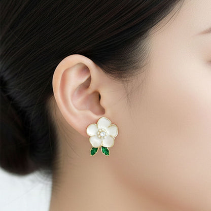Pearl Bloom Floral with leaf Stud Earrings