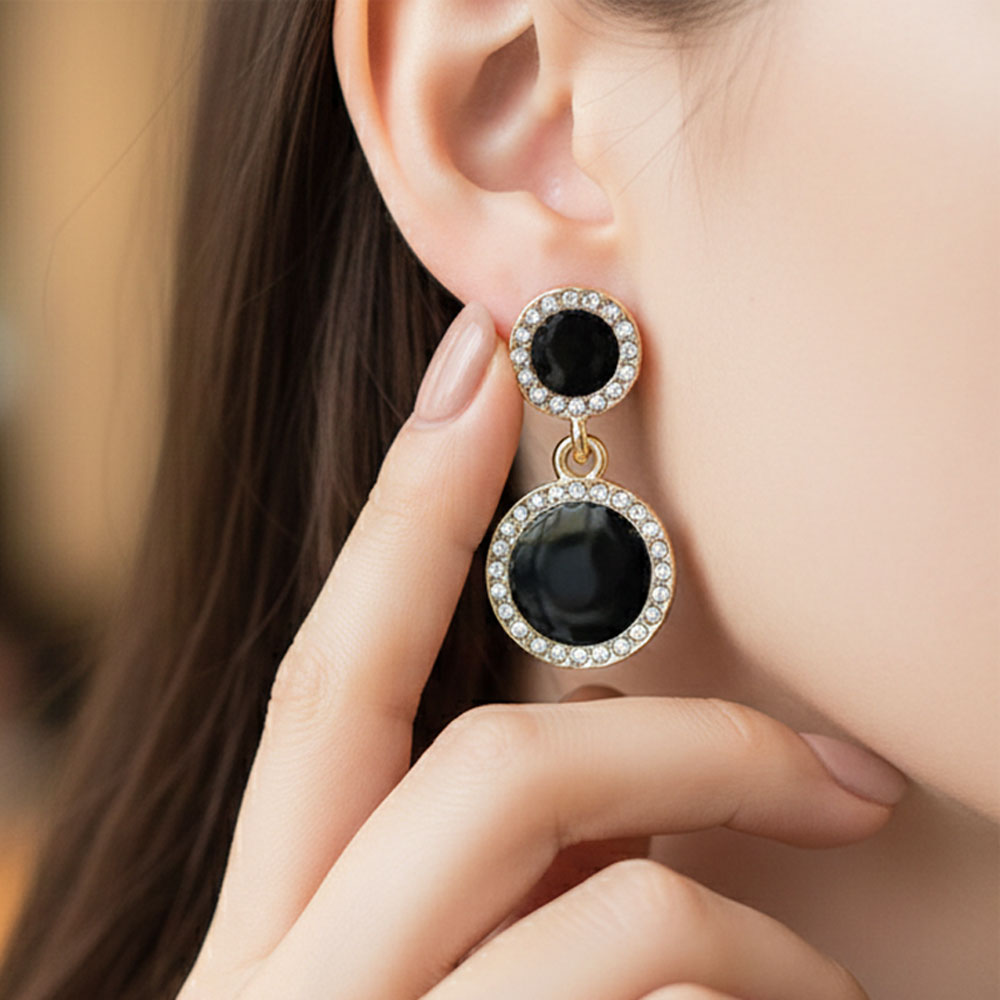 Midnight Elegance Black Stone Drop Earrings