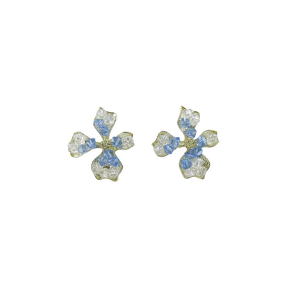 Sparkling Blue and White Crystal Floral Stud Earrings