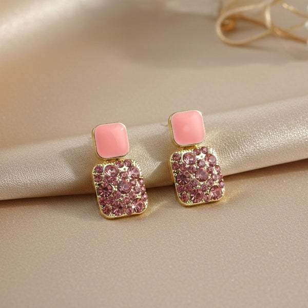 Soft Pink and Crystal Gold-Toned Earrings