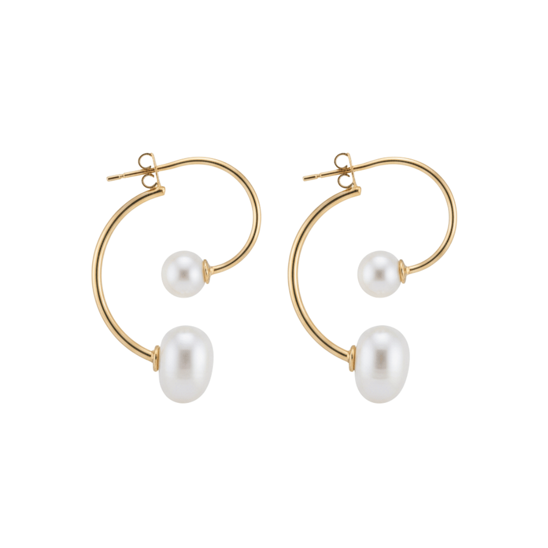Gold-Tone Open Hoop Earrings with Duo Pearl Accents