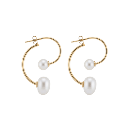 Gold-Tone Open Hoop Earrings with Duo Pearl Accents