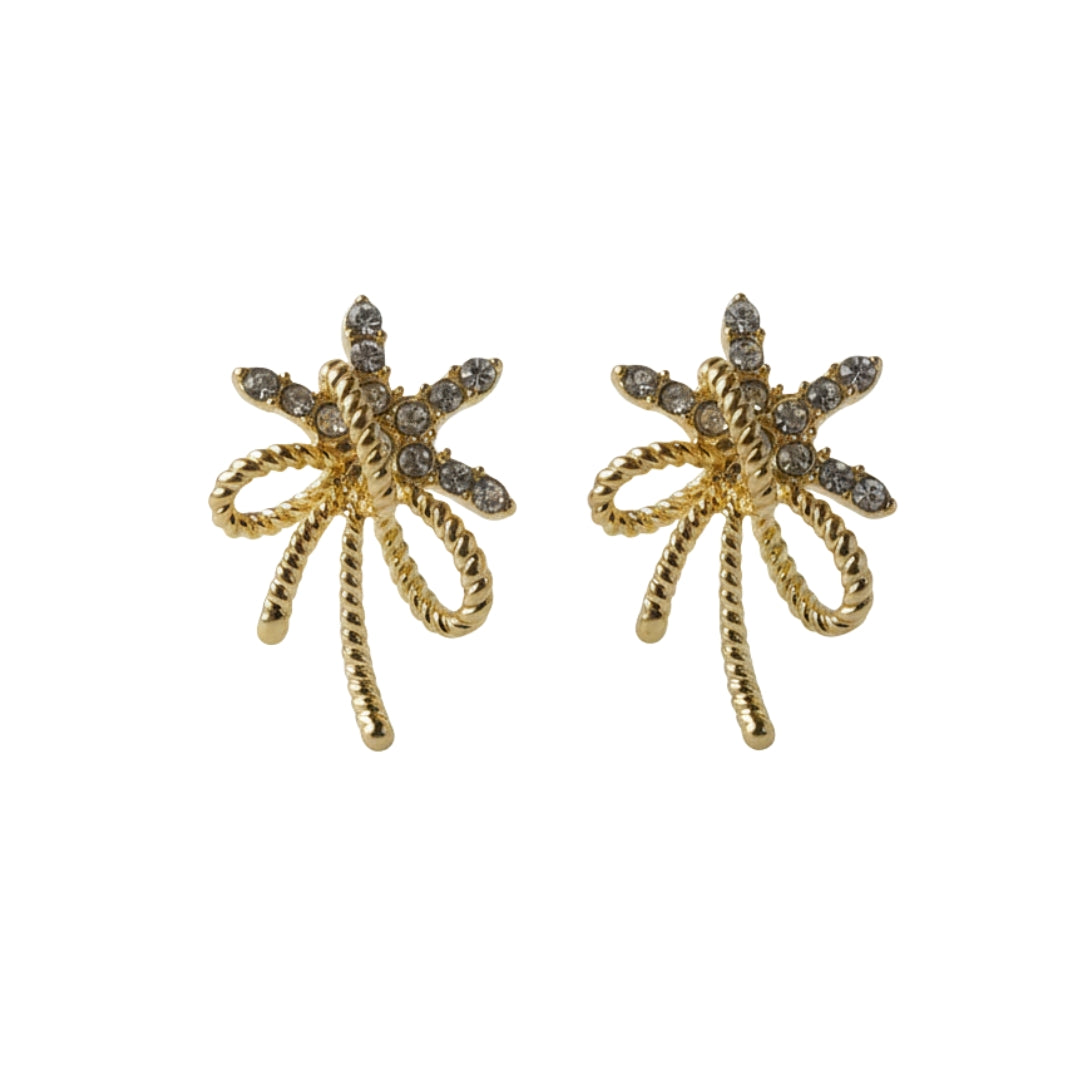 Elegant Gold-Plated Flower Earrings with Shimmering Crystals.