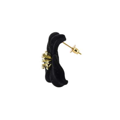 Black Velvet Floral Earrings with Golden Stamen Detail