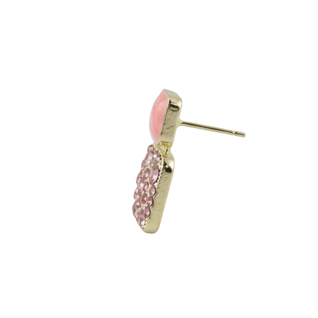 Soft Pink and Crystal Gold-Toned Earrings