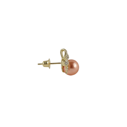 Rose-Gold Bow Studs with Lustrous Peach Pearl Drops