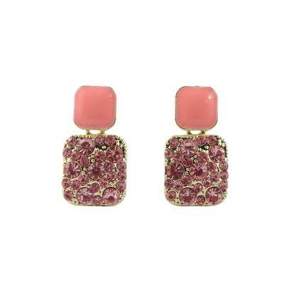 Soft Pink and Crystal Gold-Toned Earrings