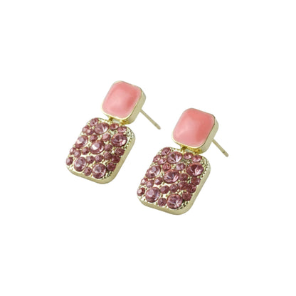 Soft Pink and Crystal Gold-Toned Earrings