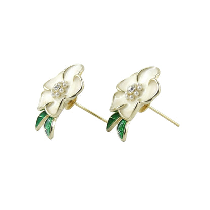 Pearl Bloom Floral with leaf Stud Earrings