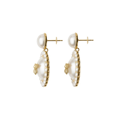 oyal Pearl Bee Charm Drop Earrings