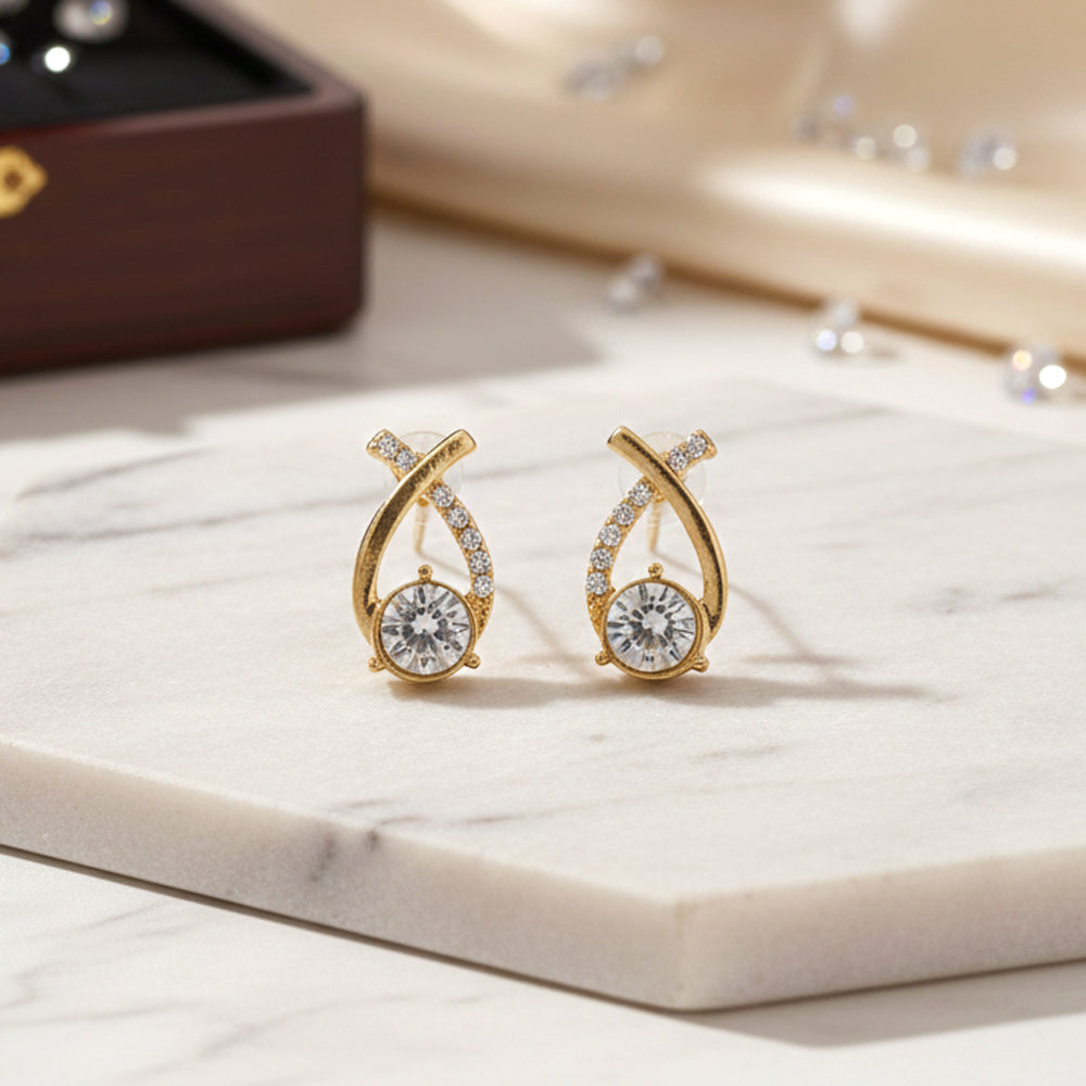 Gold-Tone Pavé Criss-Cross Studs with Brilliant Solitaire Drop