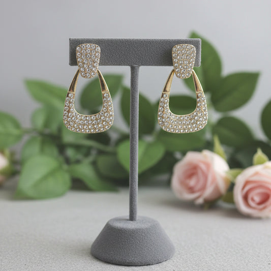 Gold-Tone Geometric Pave Crystal Door Knocker Drop Earrings